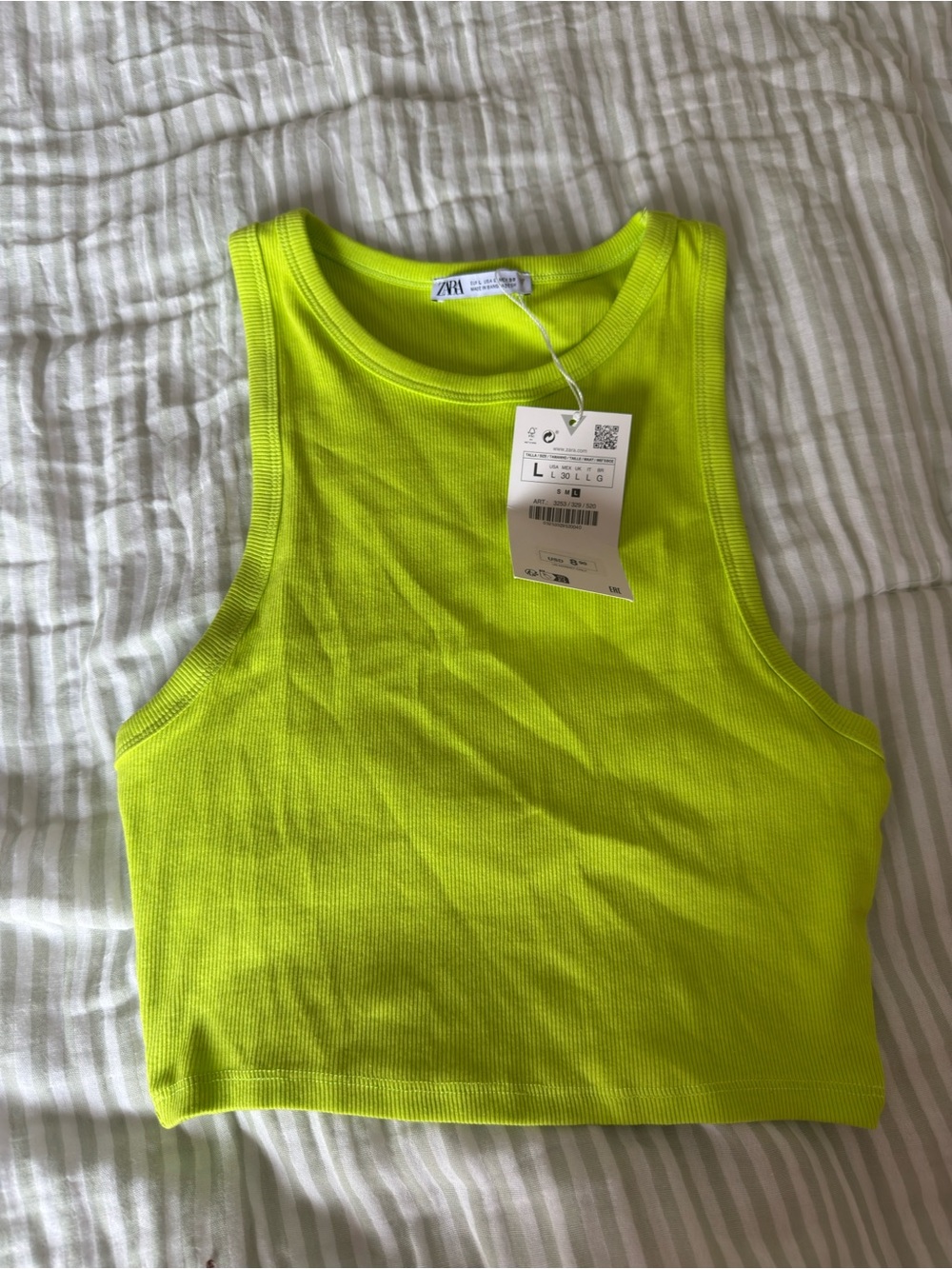 Zara Neon Lime Ribbed Cropped Tank Top